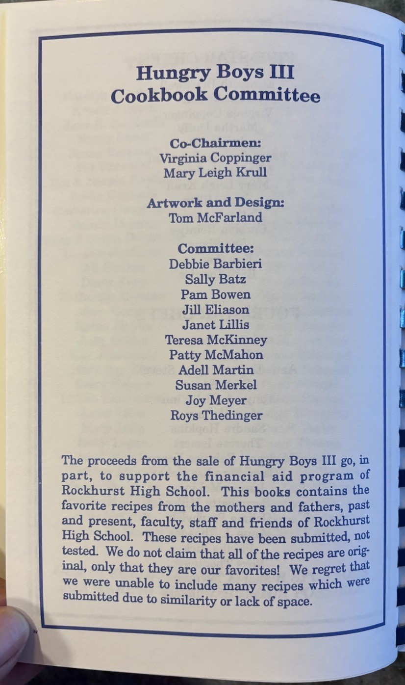 Hungry Boys III – Rockhurst High School Mother’s Favorites. Cookbook (430 Pages)