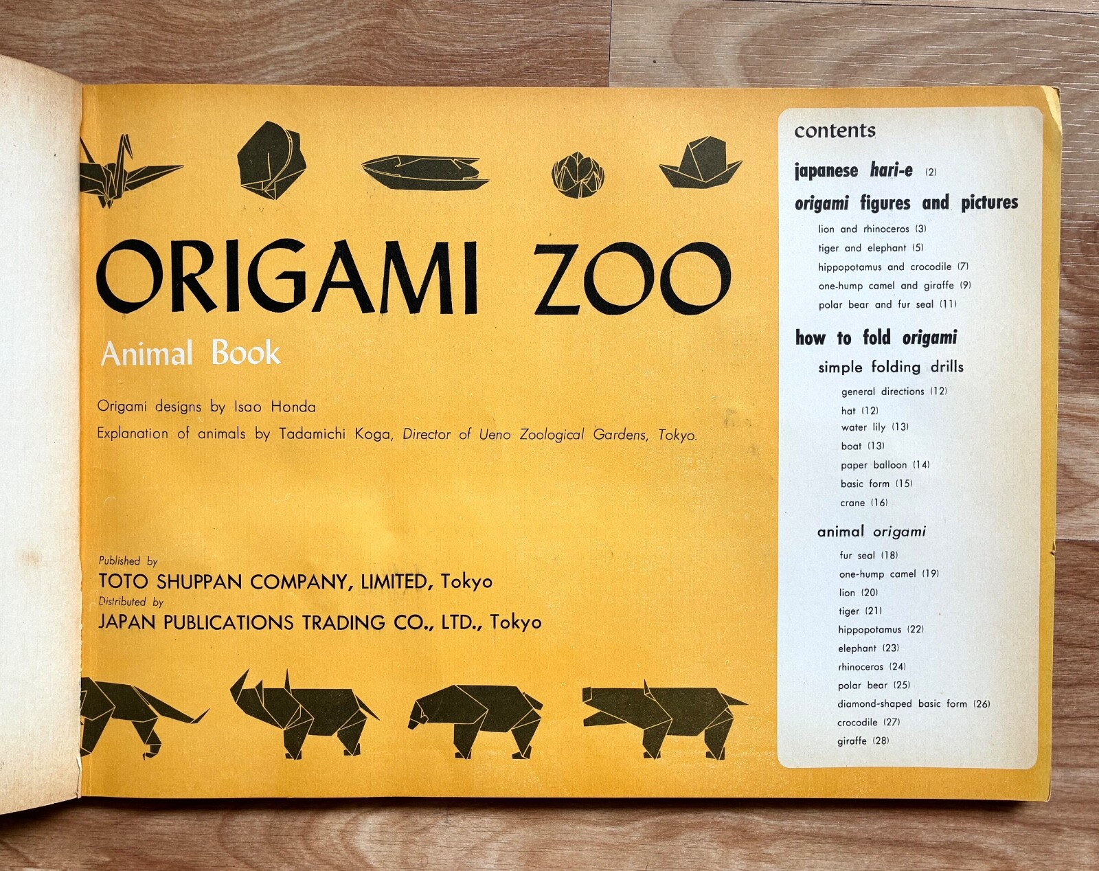 Origami Zoo Animal Book 1961, Early Japanese Craft Book in English w/ Examples