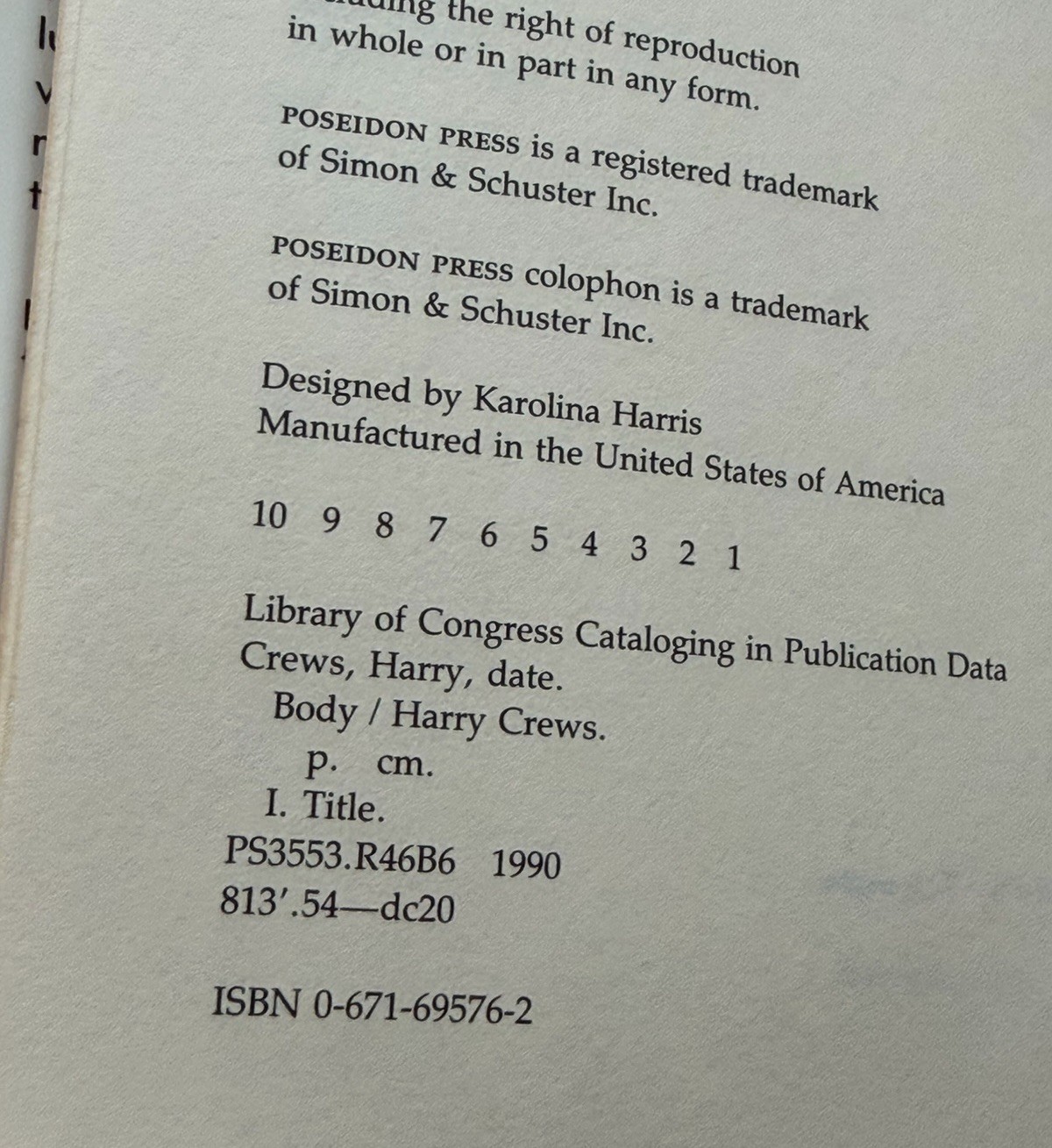 Body by Harry Crews ~ 1st Edition Hardcover w Dust Jacket