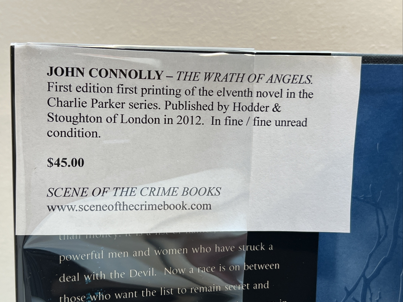 The Wrath of Angels by John Connolly 1st Edition Printing With Protective Cover