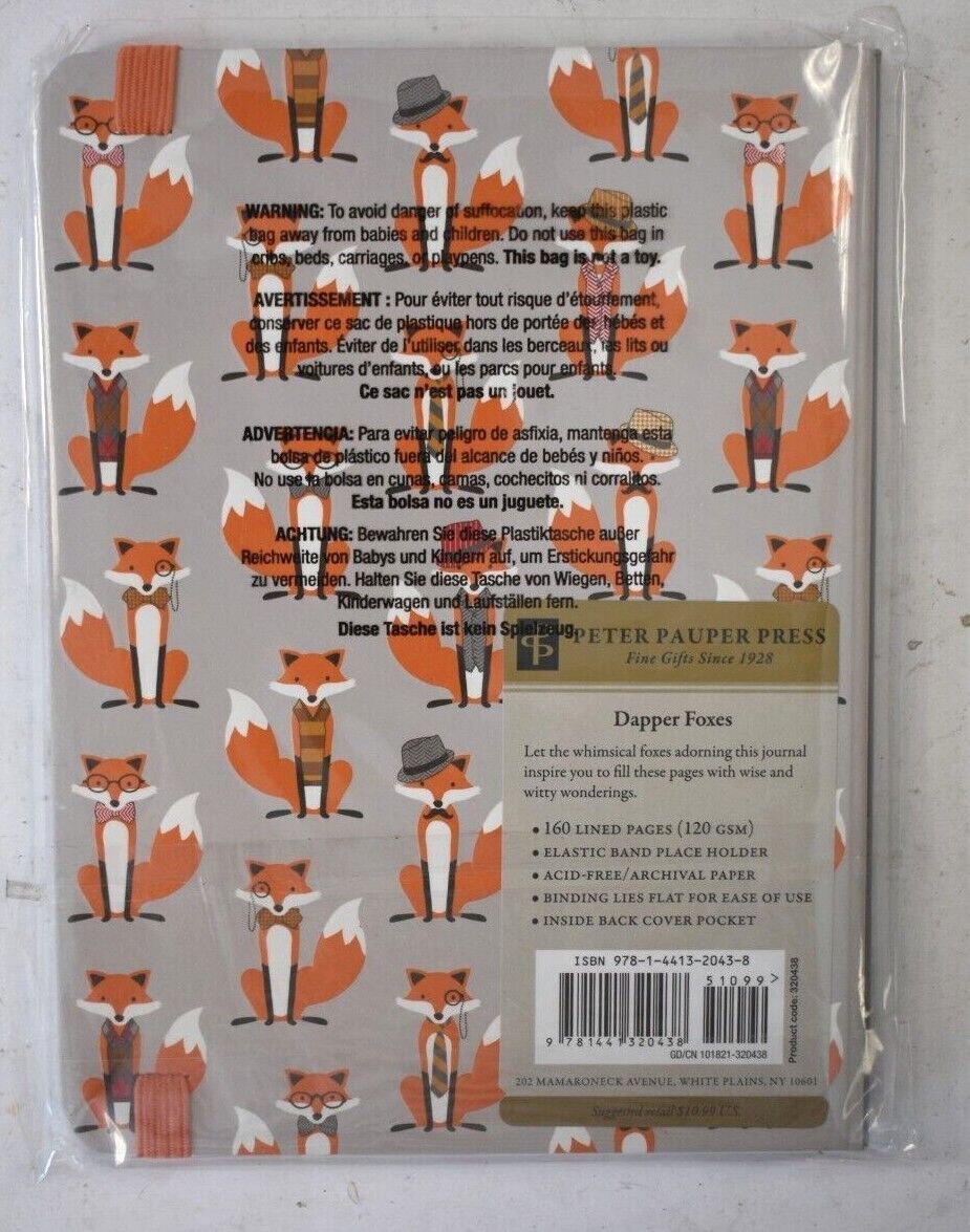 Peter Pauper Press Dapper Foxes Hardcover Journal Notebook 160 Sheet 6.2″ x 8.6″