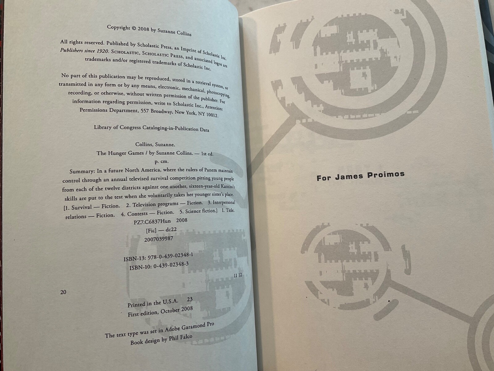 The Hunger Games Suzanne Collins 2008 First Edition 20th Gold Spine Print 2011