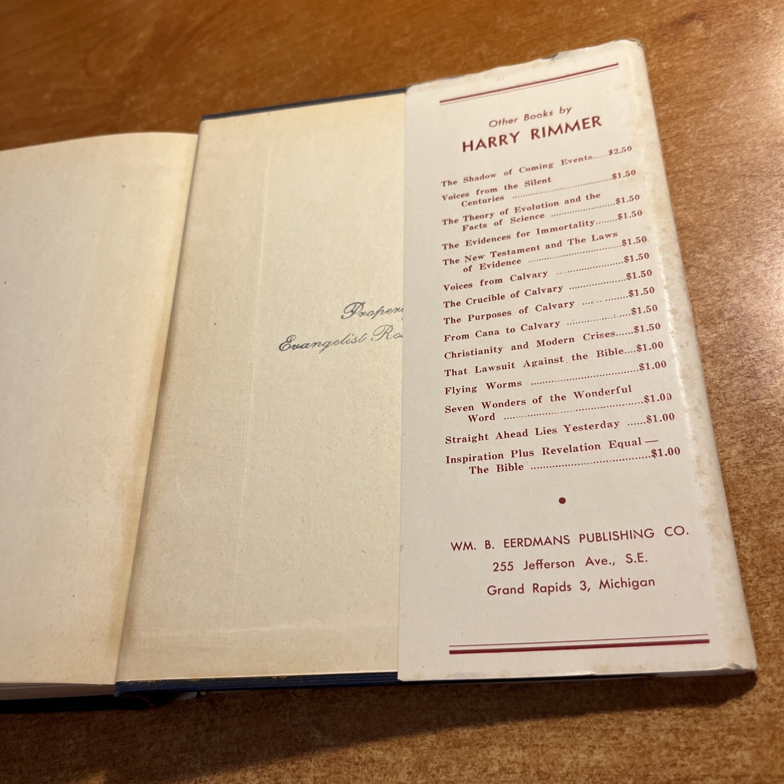 INTERNAL EVIDENCE OF INSPIRATION By Harry Rimmer – HC- RARE DUST JACKET 1946