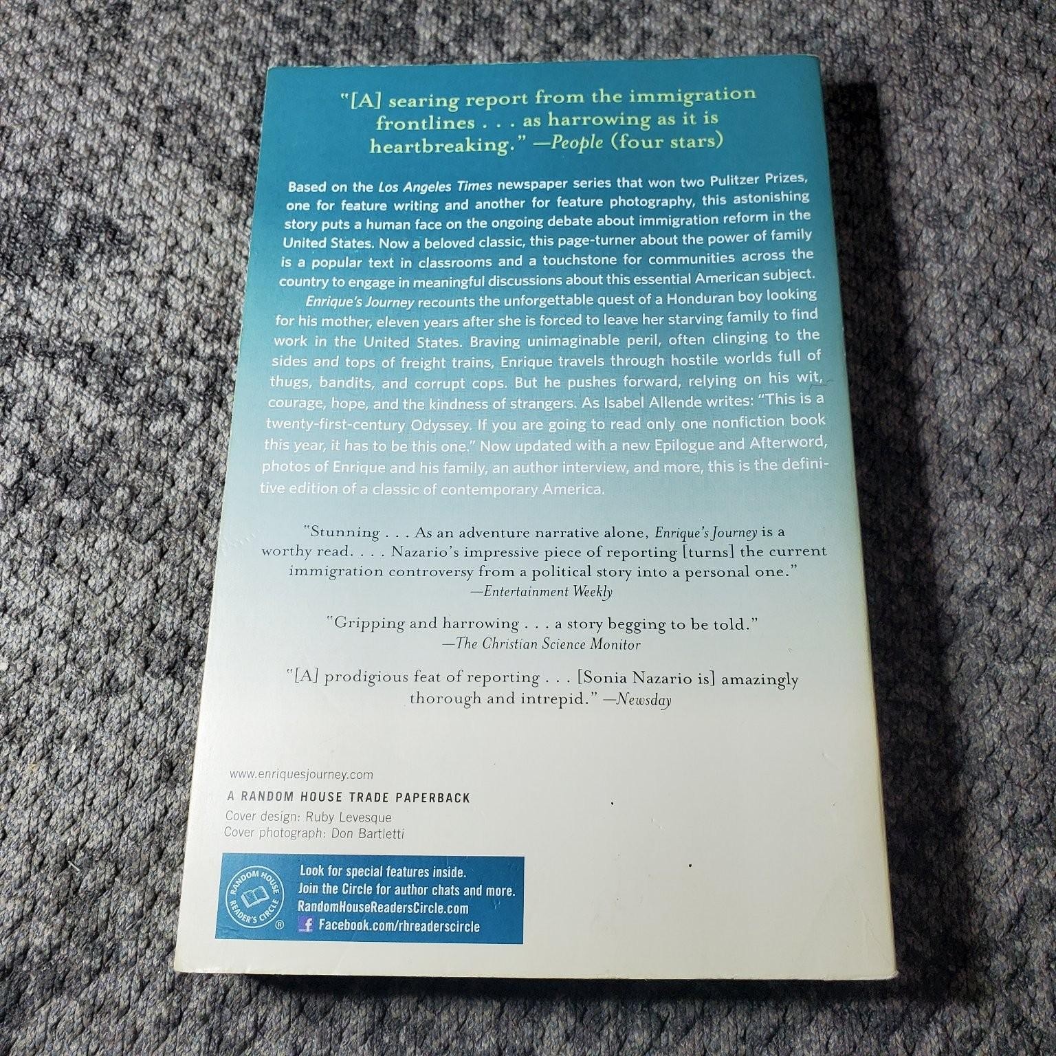 Enrique’s Journey Sonia Nazario 2006 Immigration Nonfiction Trade Paperback Book