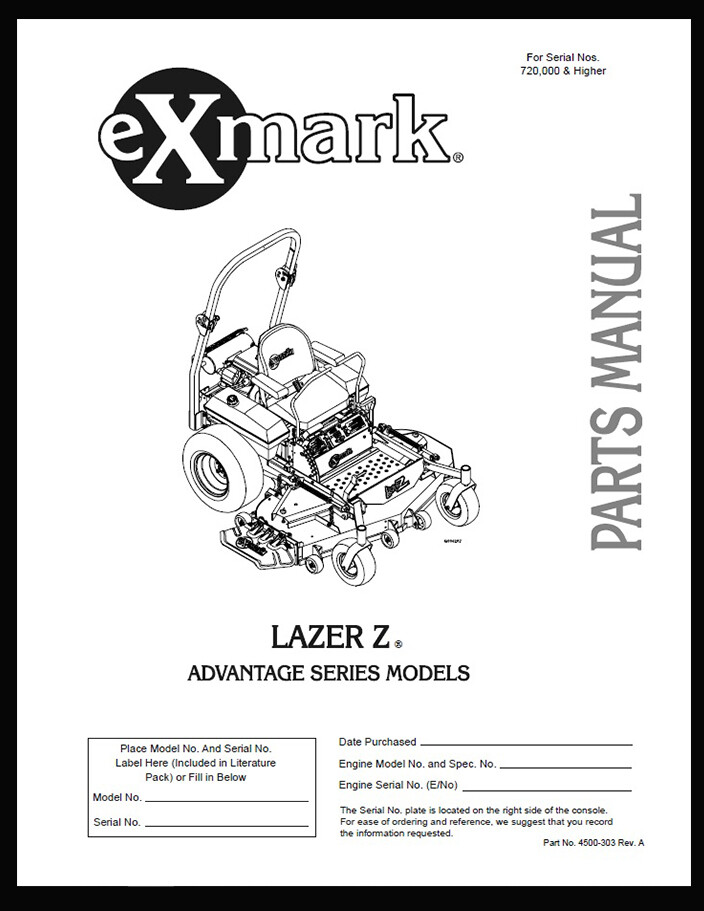 eXmark Lazer Z AS Operators-Part List-Diagrams LAS25KC604 – Serial 720000-789999