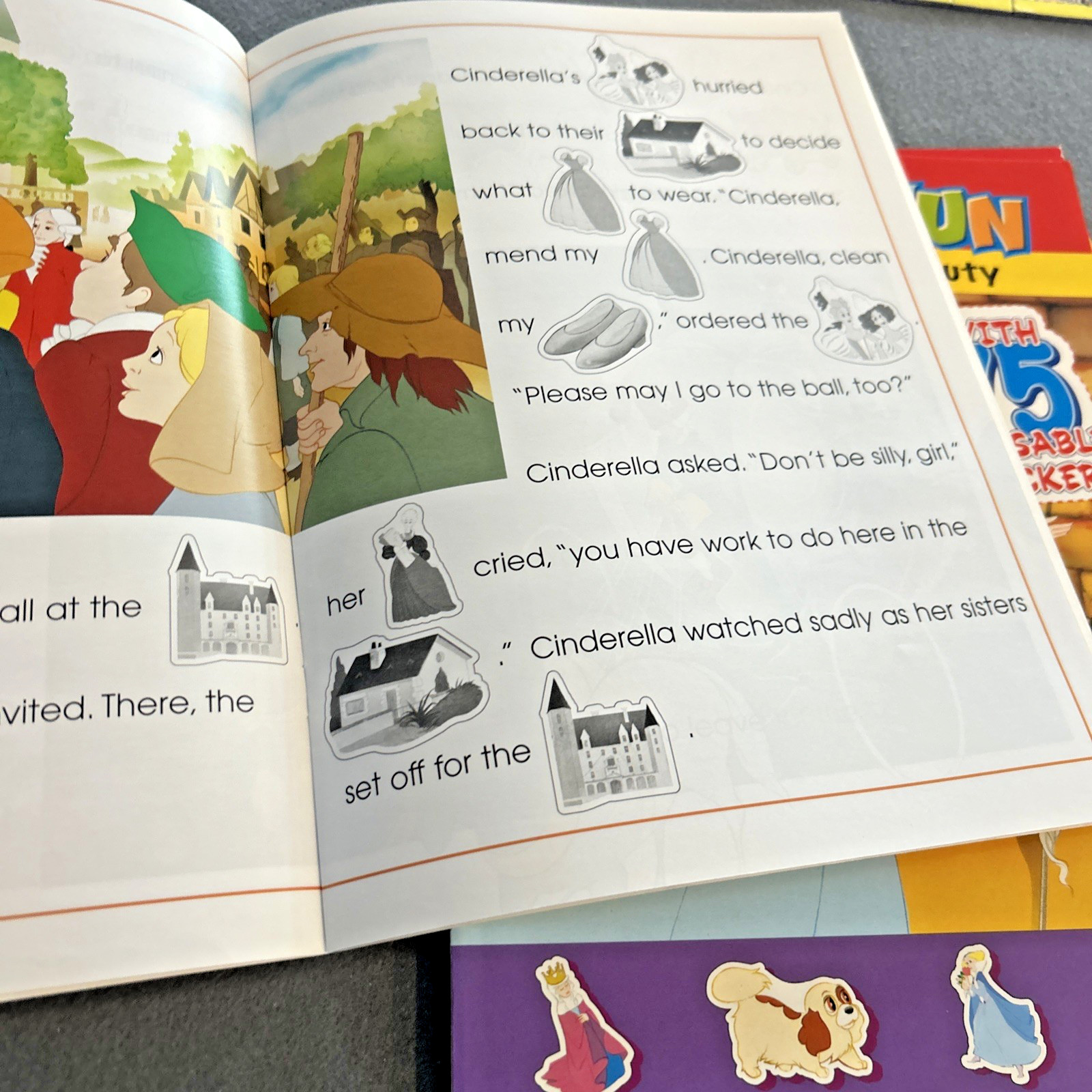 5 NEW Sticker Fun fairytale books 75 Reusable Stickers Bambi Jack Cinderella ETC