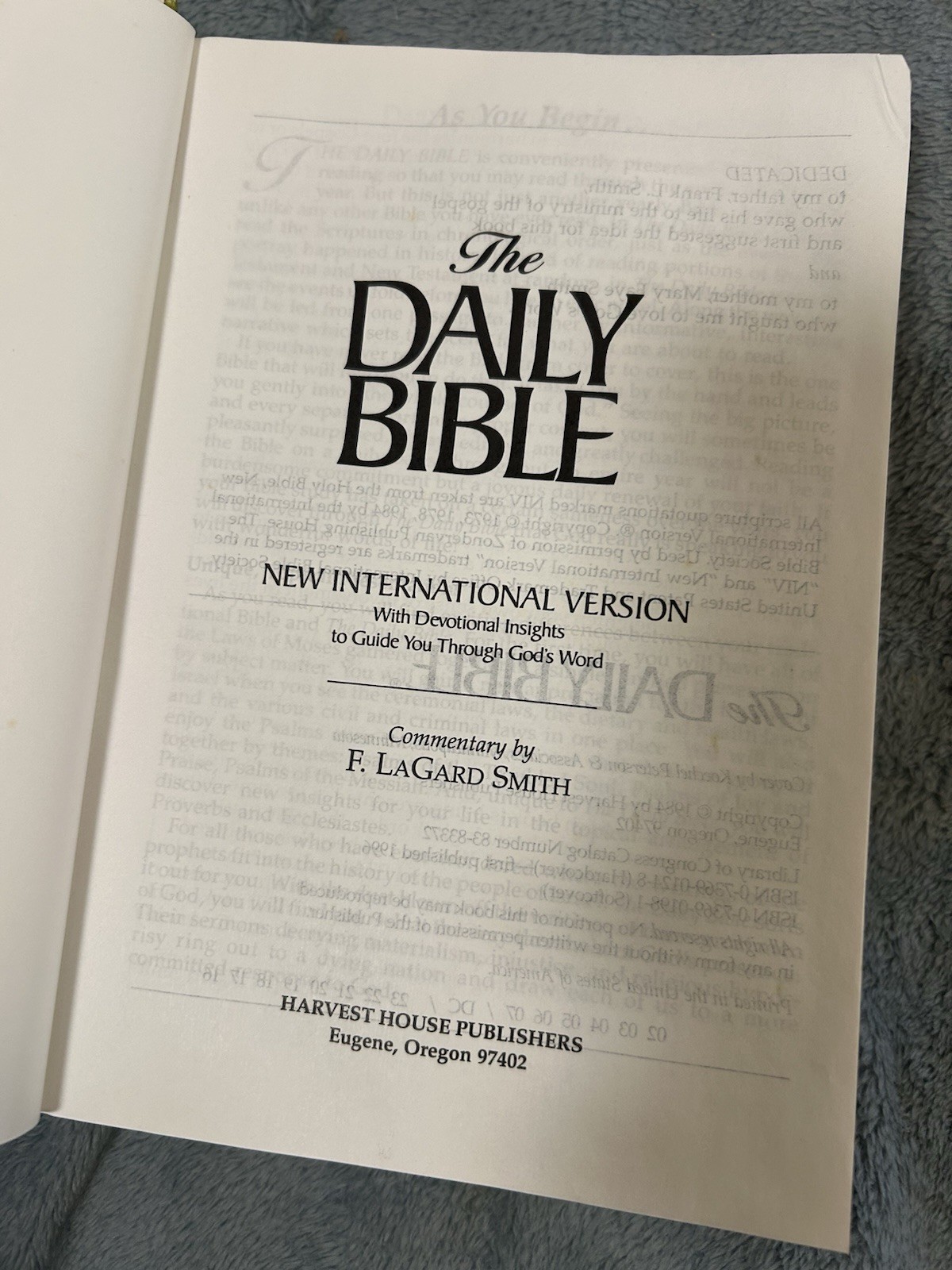 The Daily Bible In Chronological Order 365 Daily Readings NIV F LaGard Smith HC