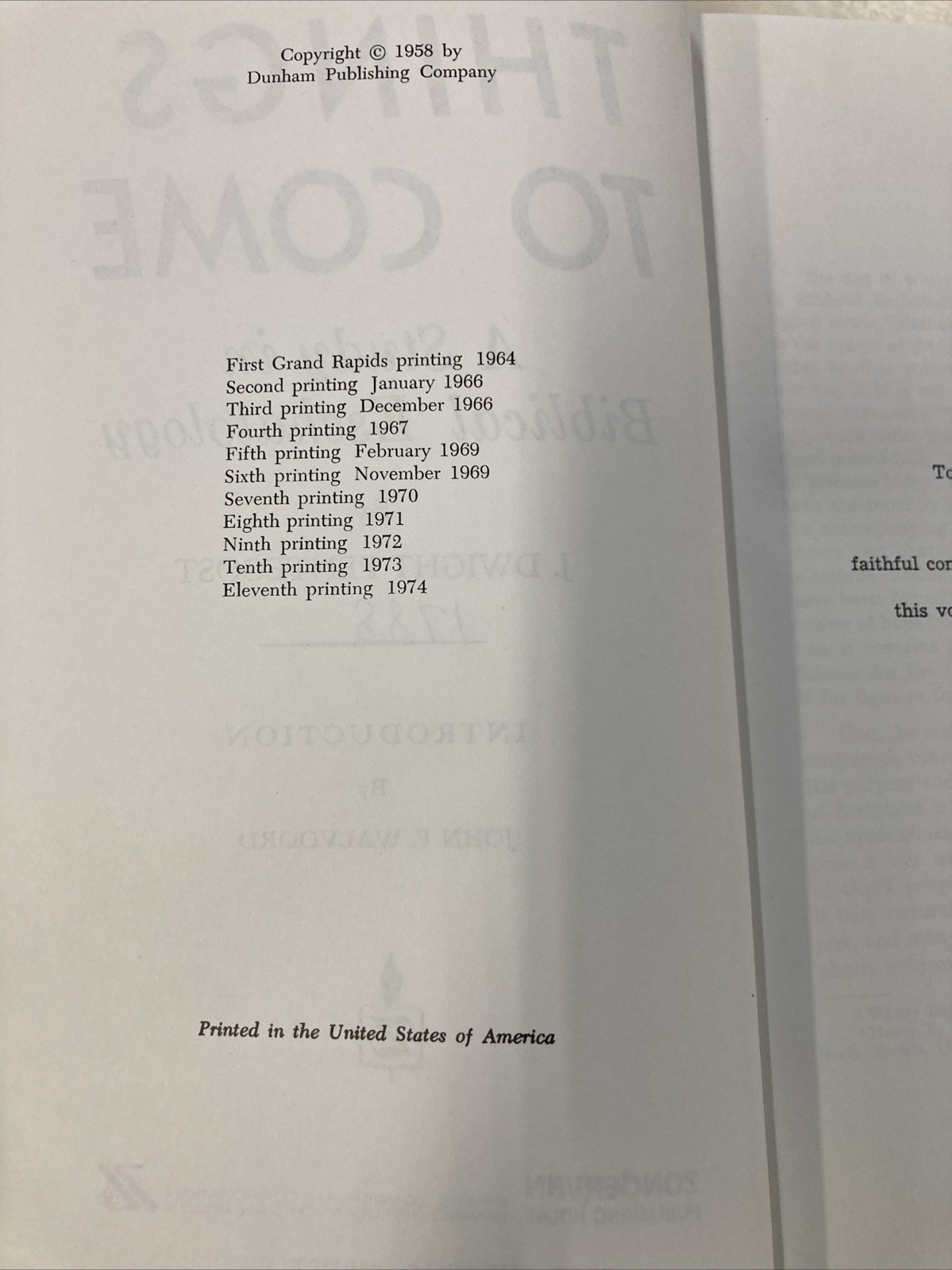 Things to Come A Study in Biblical Eschatology HC DJ J Dwight Pentecost 1974