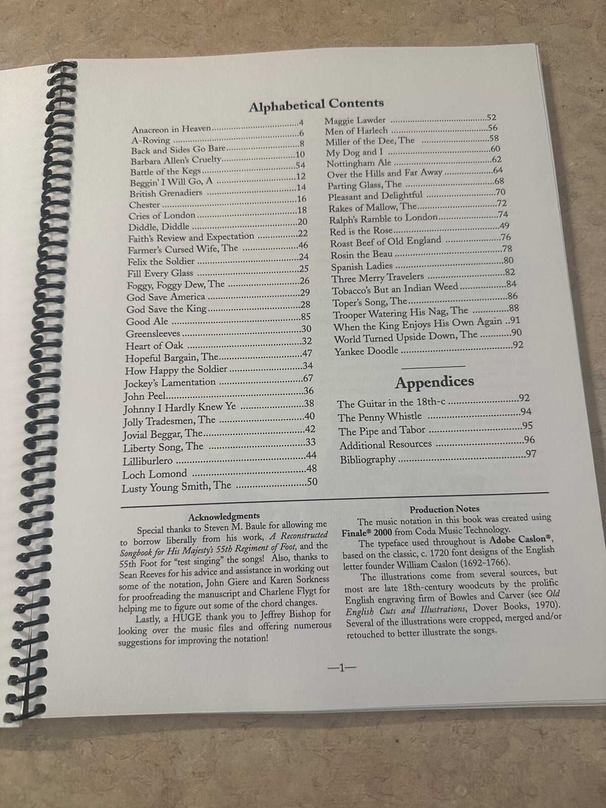 Rare Copy Modest Collection Traditional Songs Colonial Period Tully Music Book