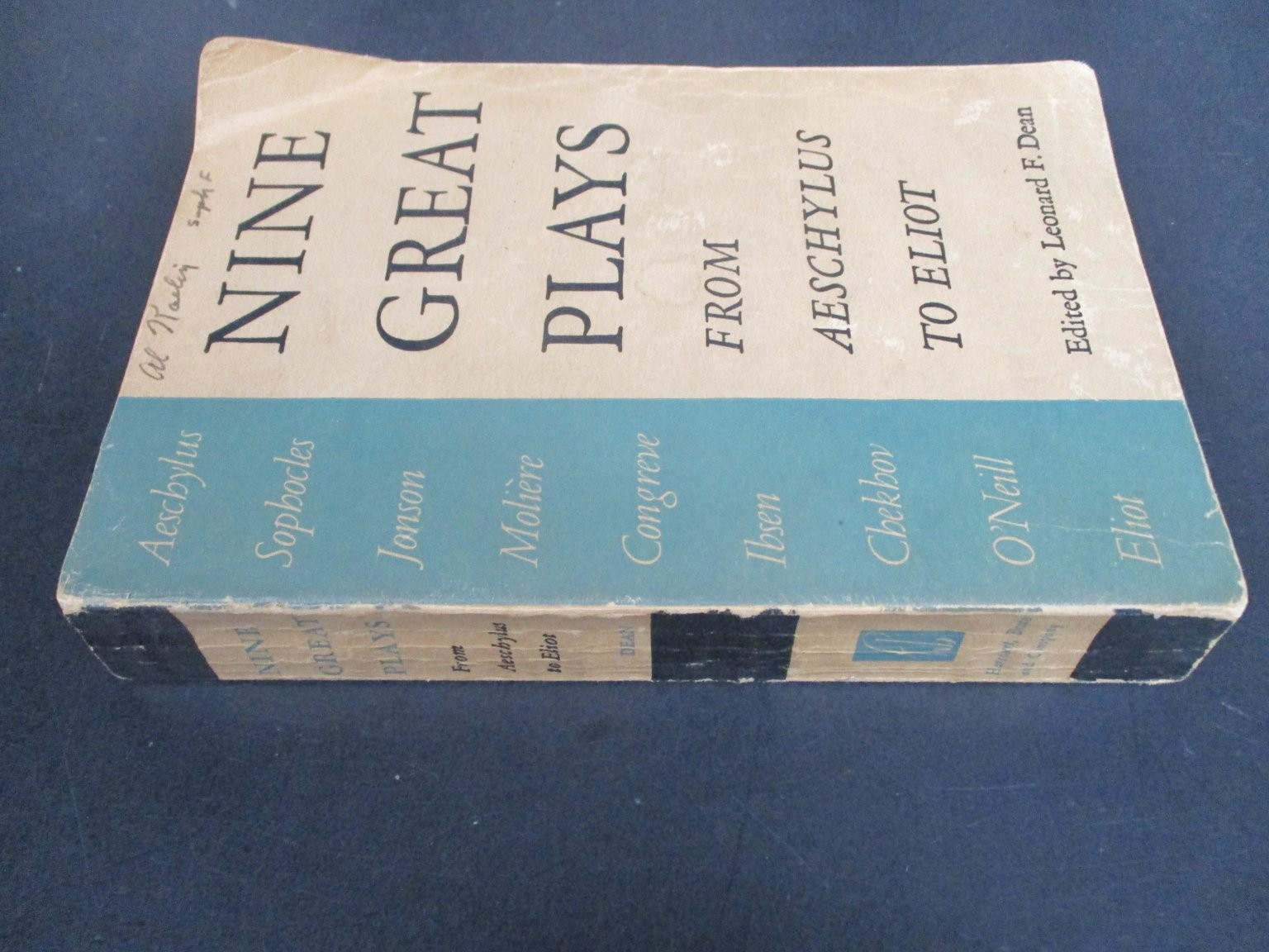 Nine Great Plays Aeschylus to Eliot Leonard F Dean 1950 Harcourt Brace Drama