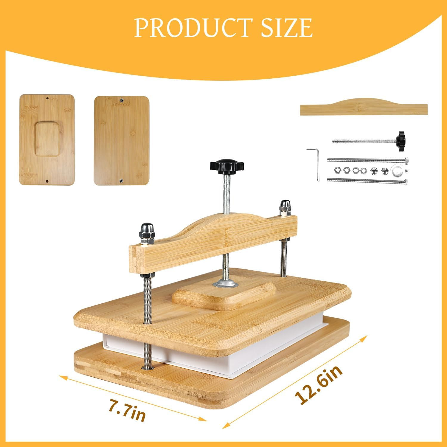 Wooden Book Press, 11.6 X 7.9 Inch Bamboo Book Binding Press for Bookbinding, Po