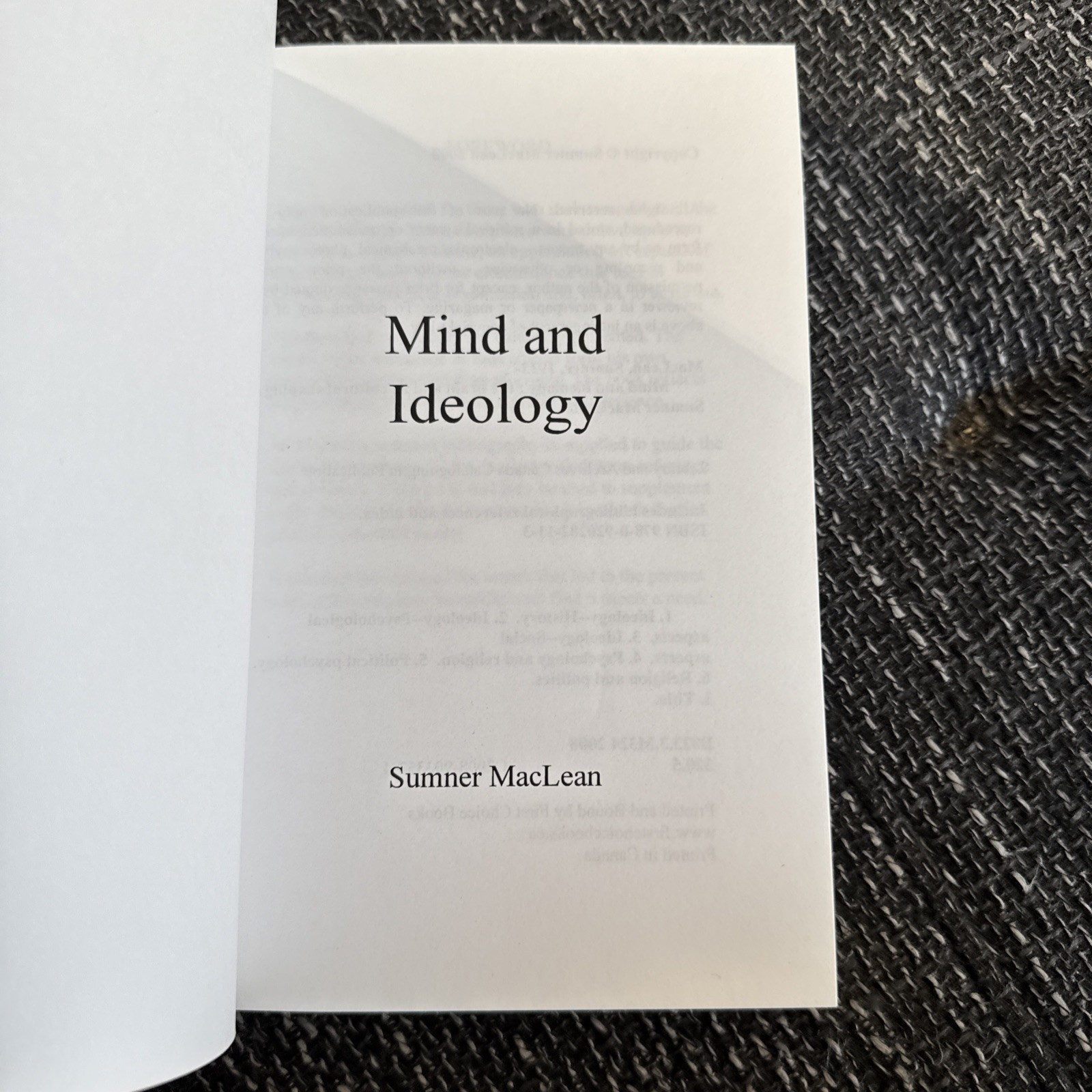 Mind And Ideology & Ideologys Handbook / Sumner Maclean Nexi Of Psychology