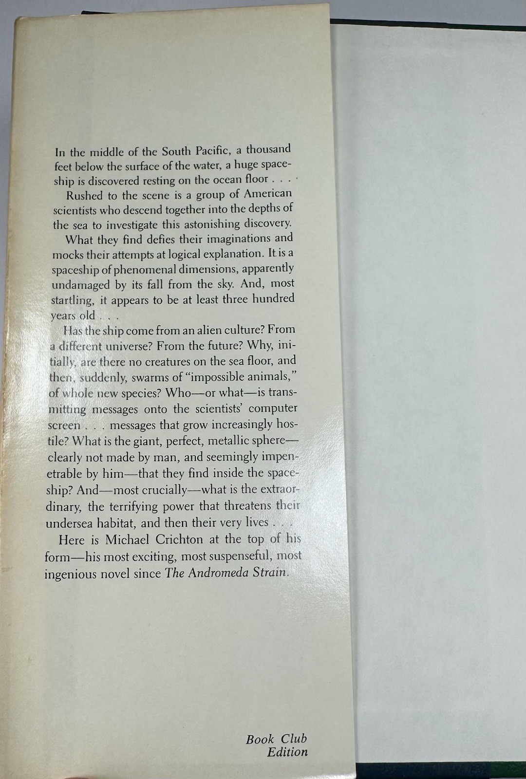 1987 Michael Crichton Sphere Borzoi Books Book Club Edition A. A. Knopf Inc Exc!