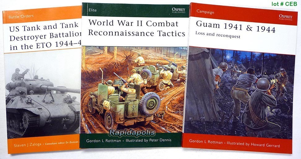 THREE Osprey Books WW2 – ETO Tanks, Reconnaissance Tactics, Guam