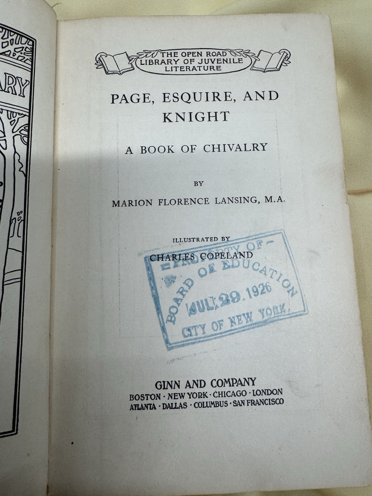 Page, Esquire And Knight – Rare Antique Children’s Book 1910 Library Stamp