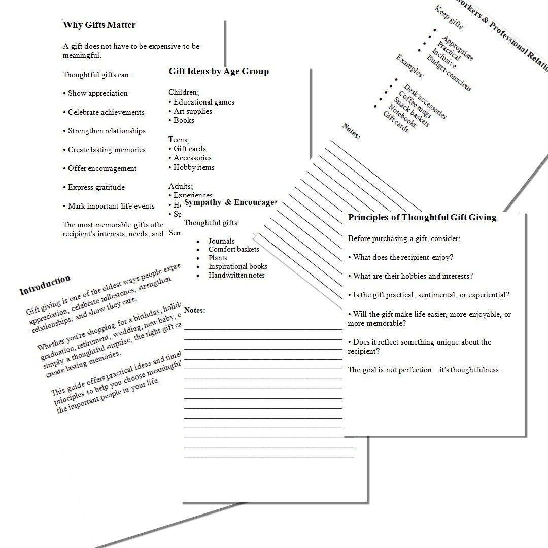 Gift Purchase Planner Giving Guide for Birthdays, Holidays & Special Occasion