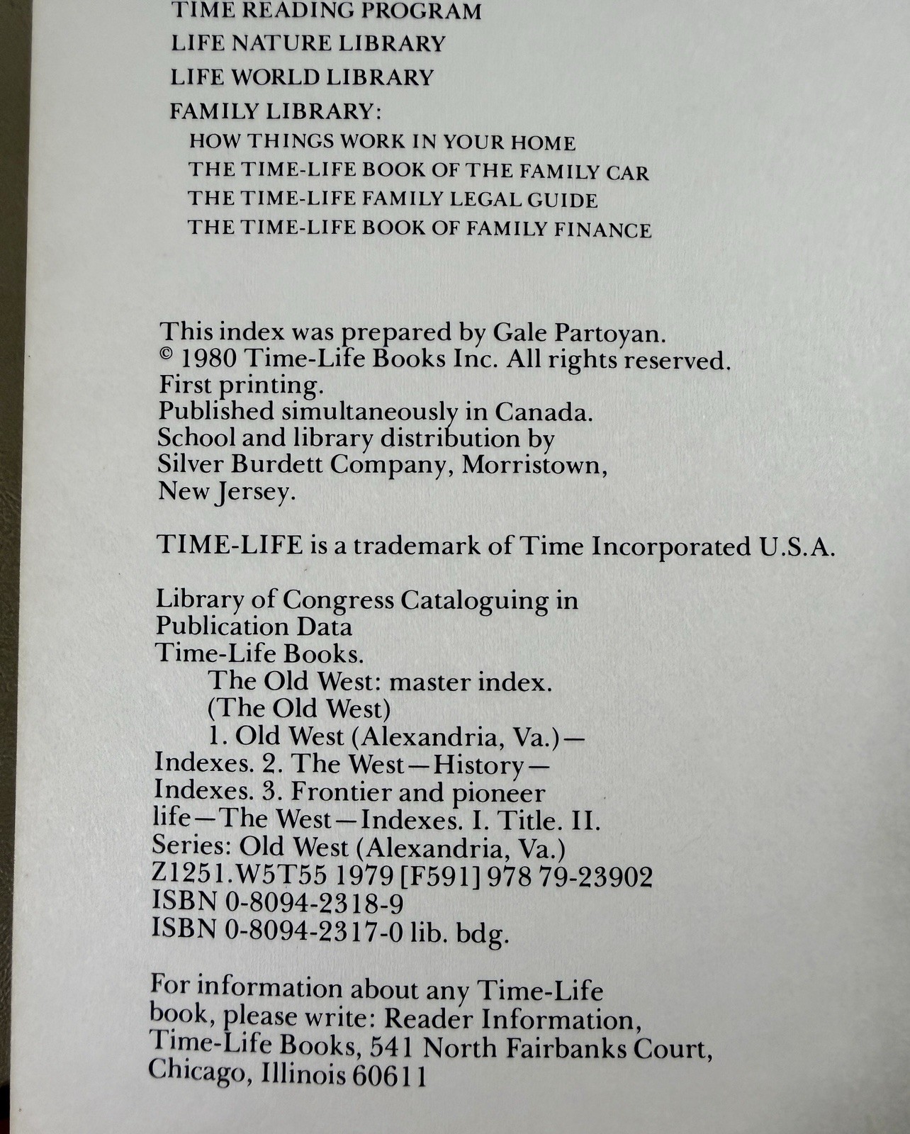 Time-Life Books The Old West Series Master Index Booklet 1980