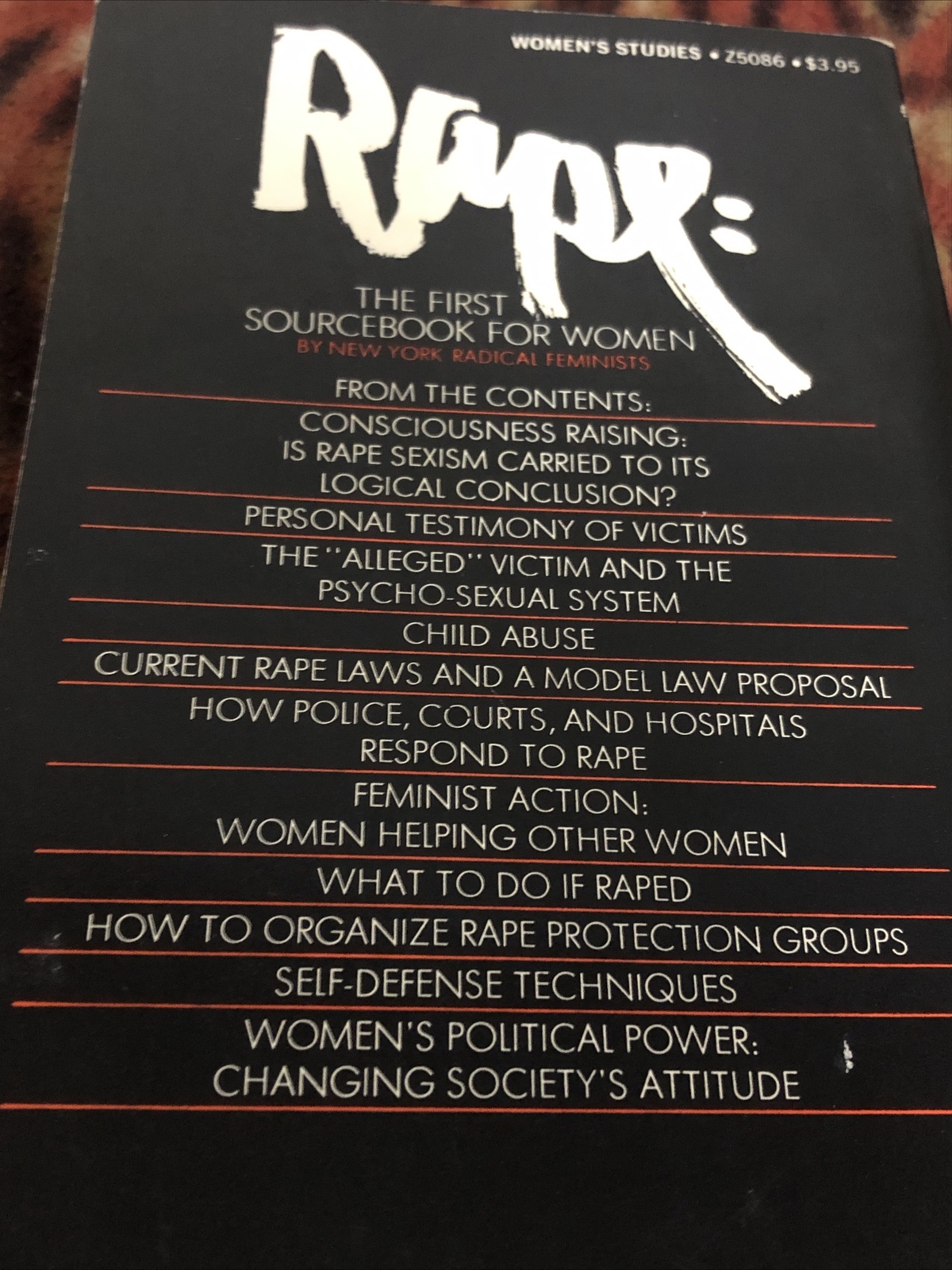 Rape The First Sourcebook for Women By New York Radical Feminists 1st Edition