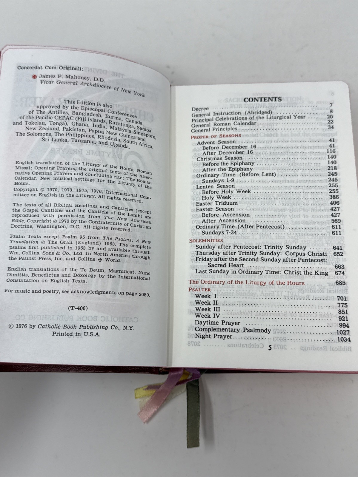 Christian Prayer Liturgy of the Hours Catholic Book Publishing 1976 Music T-406