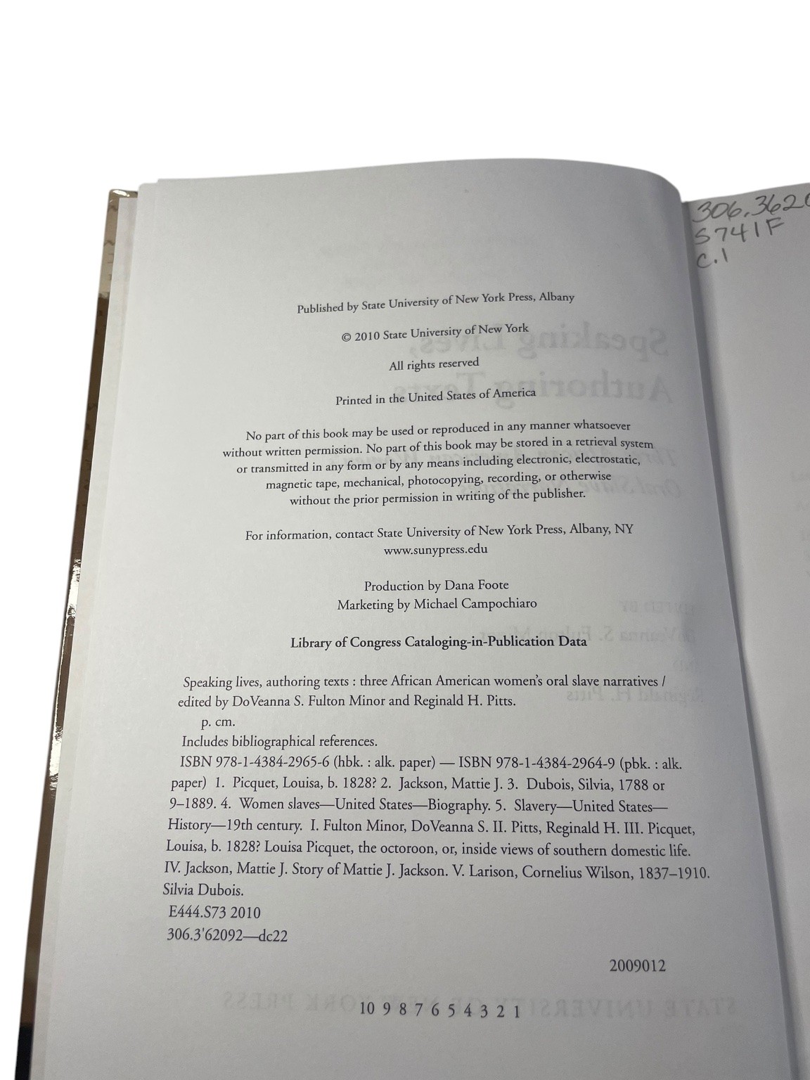 Speaking Lives, Authoring Texts Fulton Minor Pitts 2010 African American Slavery