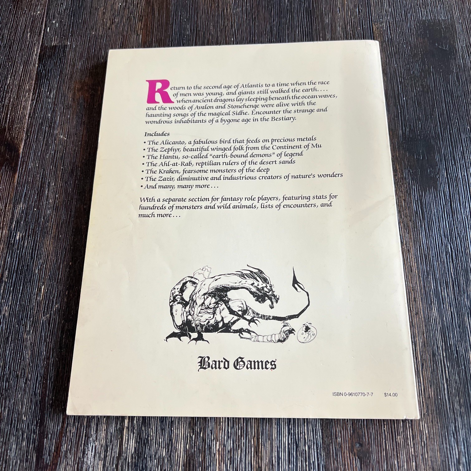 The Bestiary Lost World of Atlantis Keith Sechi 1986 Bard Games RPG Supplement