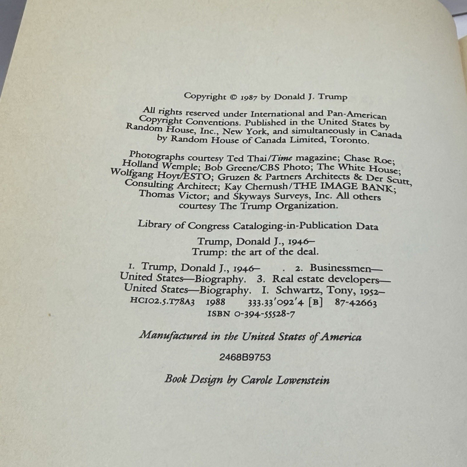 The Art of the Deal – Donald Trump HCDJ 1987 1st Edition