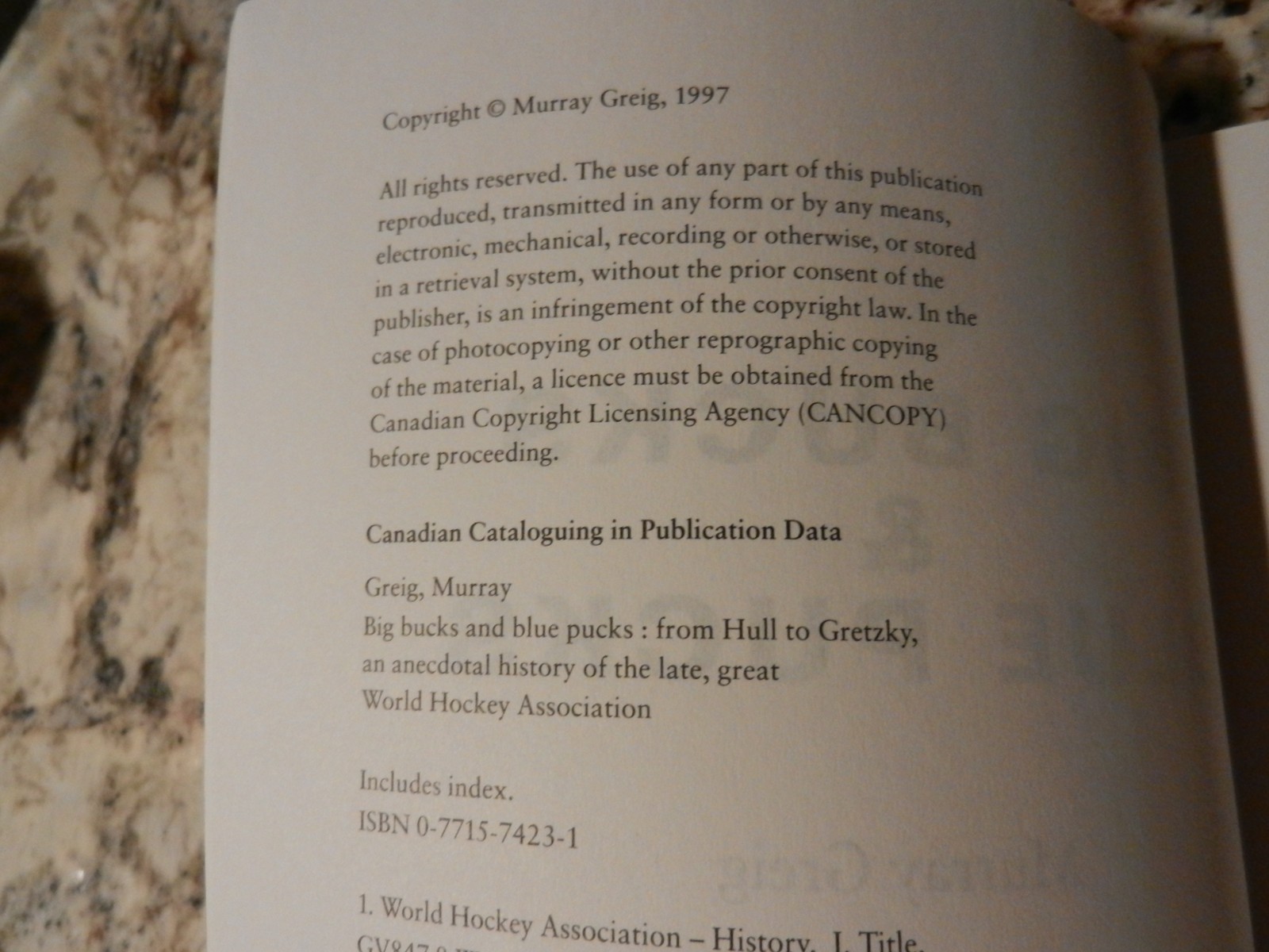 BIG BUCKS & BLUE PUCKS 1997 book WORLD HOCKY ASSOCIATION Murray Greig WHA