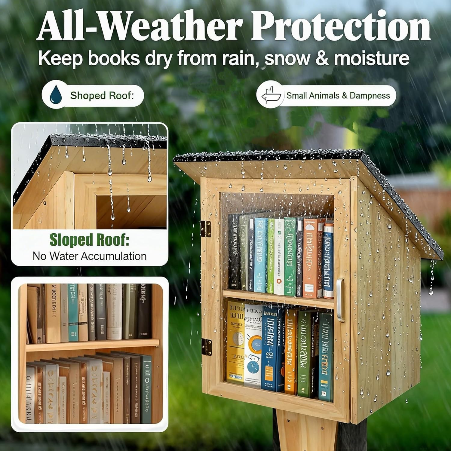 Outdoor Library Book Box, Double Little Library for Sharing Books, DIY Storage W