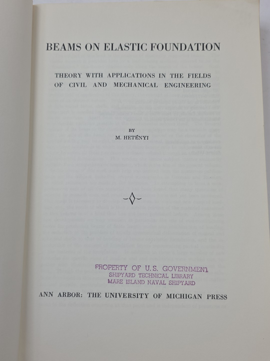 Beams on Elastic Foundation: Theory W/ Application By M. Hetenyi 1974