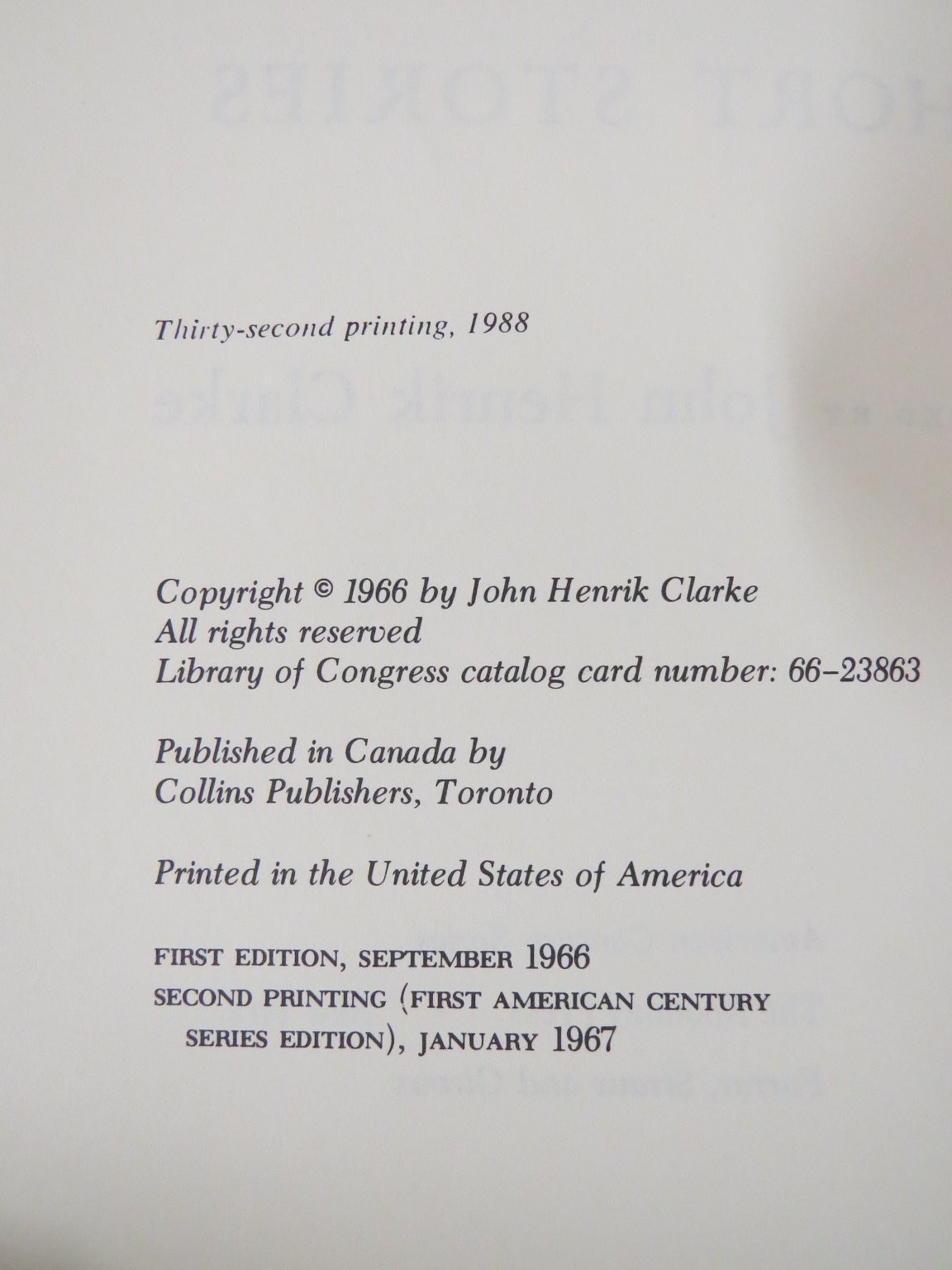 American Negro Short Stories John Henrik Clarke 1988 Anthology Noonday Press
