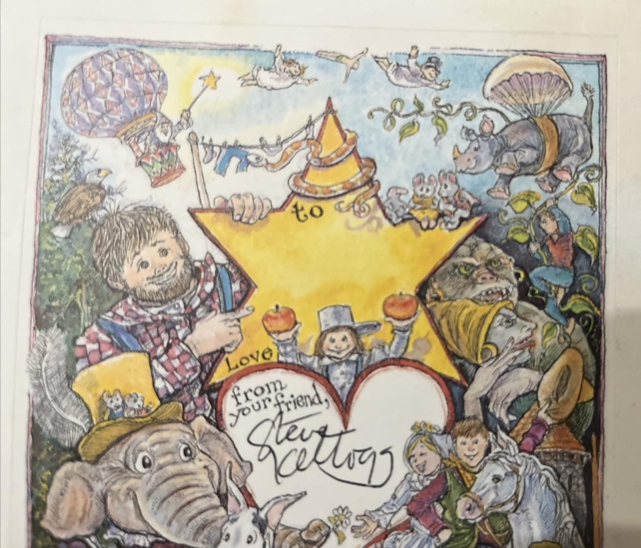 POST CARD/BOOKPLATE * ILLUSTRATED & SIGNED * STEVEN KELLOGG * 1991
