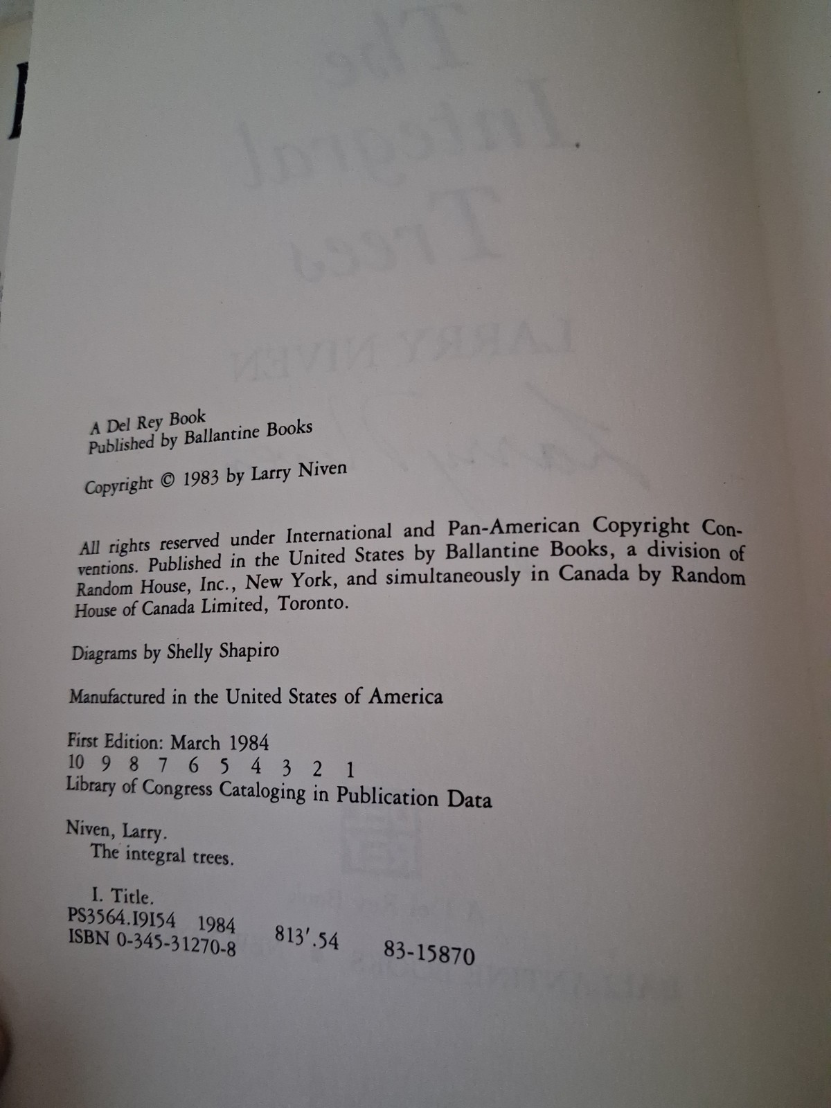 SIGNED The Integral Trees By Larry Niven Hardcover Book First Edition 1984