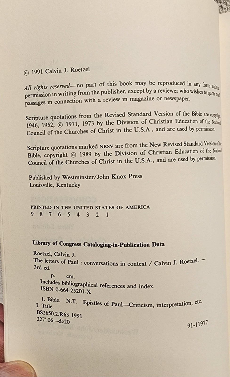 The Letters of Paul by Calvin J Roetzel 3rd Ed Conversations in Context Signed