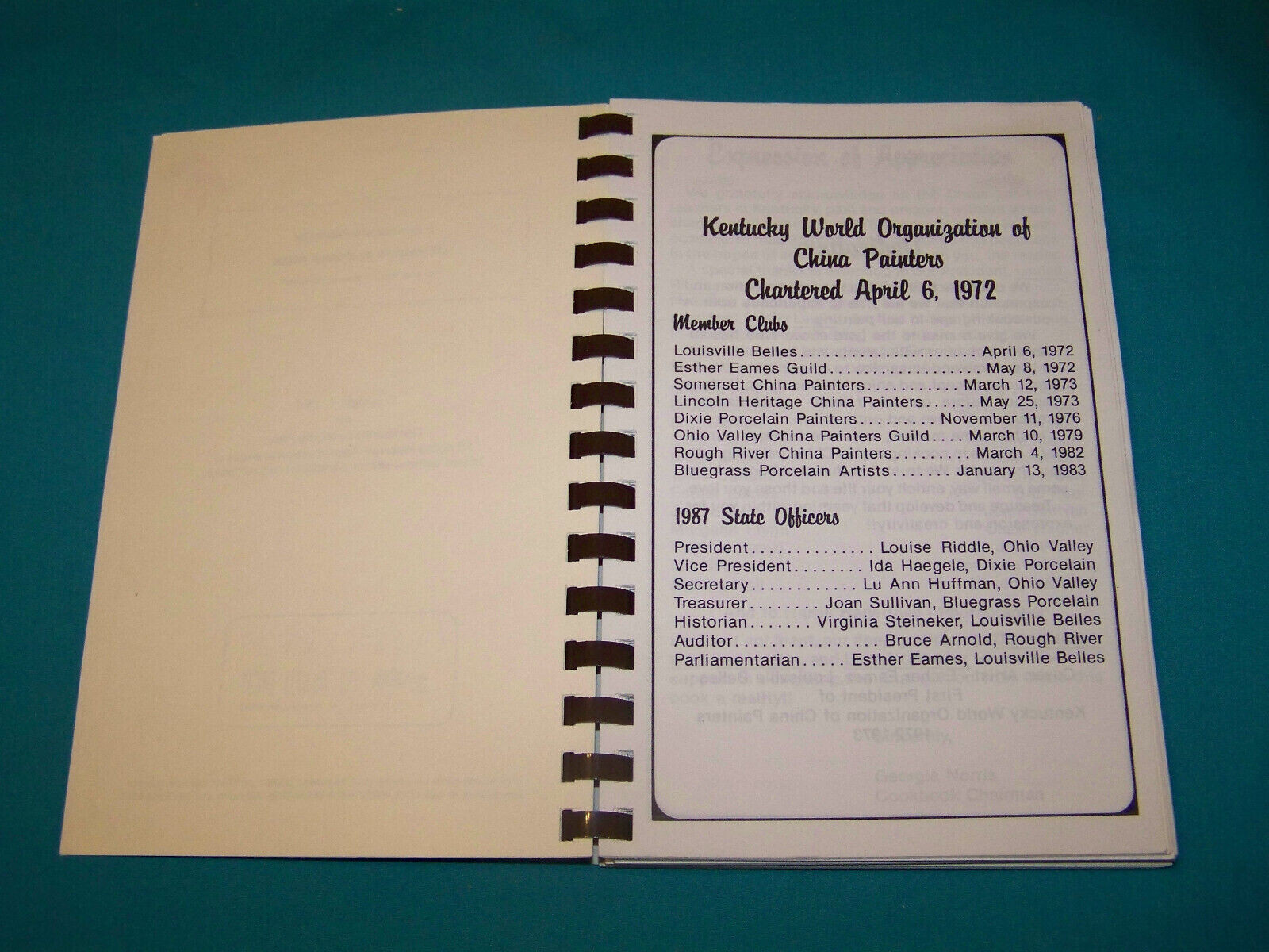 Kentucky World Organization of China Painters Cookbook 1987
