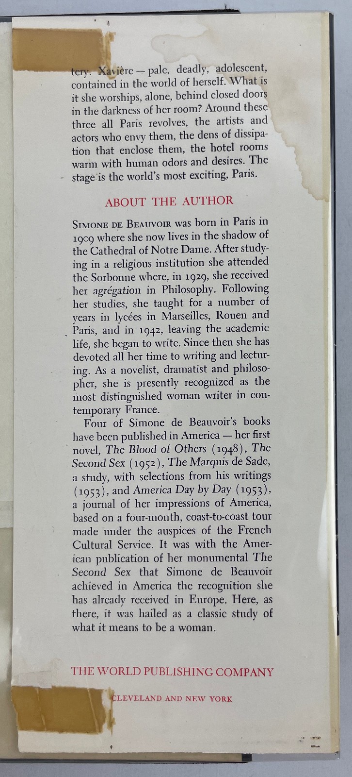 She Came to Stay, Simone de Beauvoir, 1954, 1st Edition Thus, HCDJ