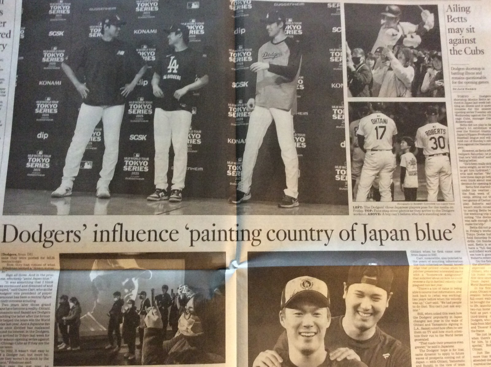 LA TIMES SPORTS SECTION MARCH 16 2025 DODGERS SHOHEI OHTANI AUSTIN REAVES
