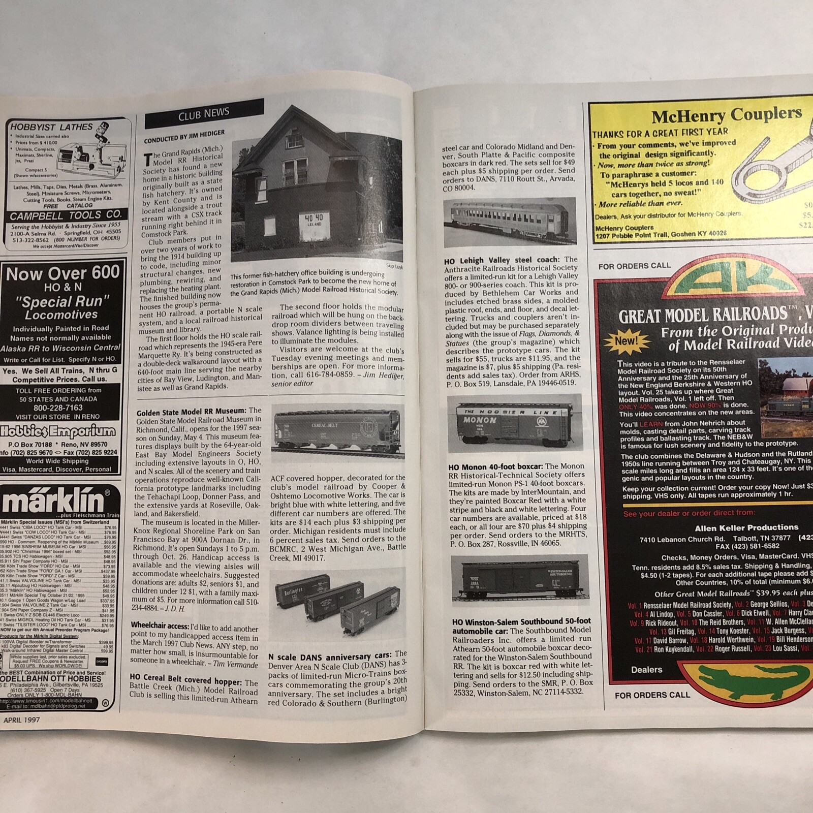 MODEL RAILROADER Magazines Apr 1997 MNRA Convention, July 1998 LOT-OF-2 AS SHOWN