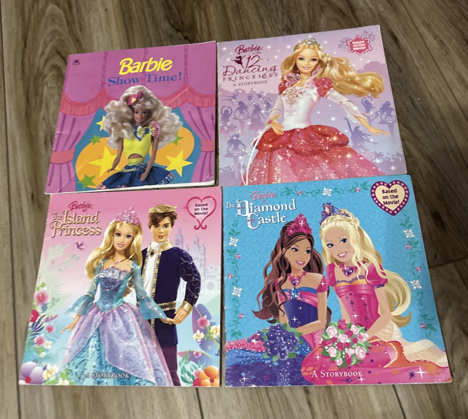 4 Barbie Book Lot PB, Island Princess, 12 Dancing Princesses Diamond Castle