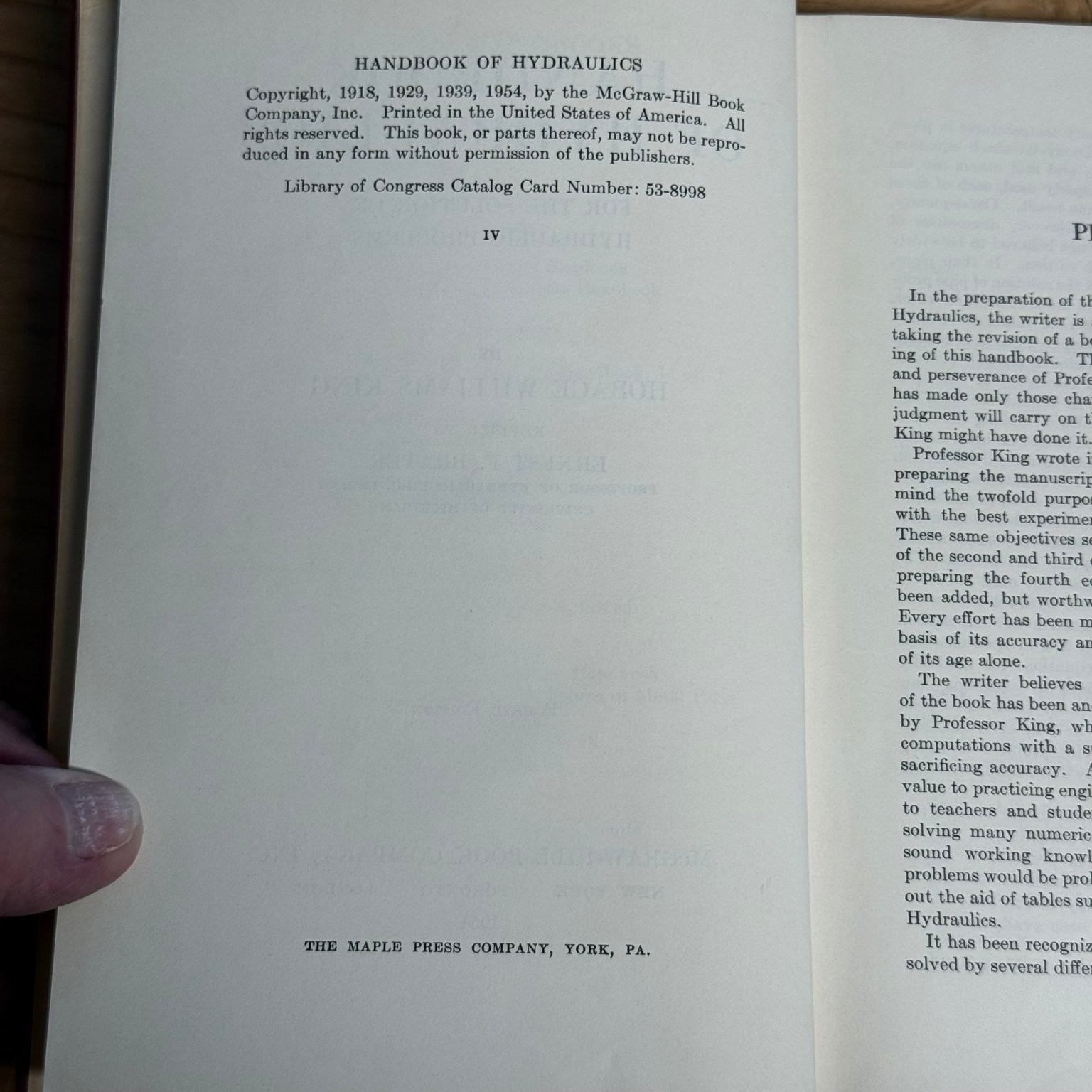 Handbook of Hydraulics King 1954 Fourth Edition Engineering Reference