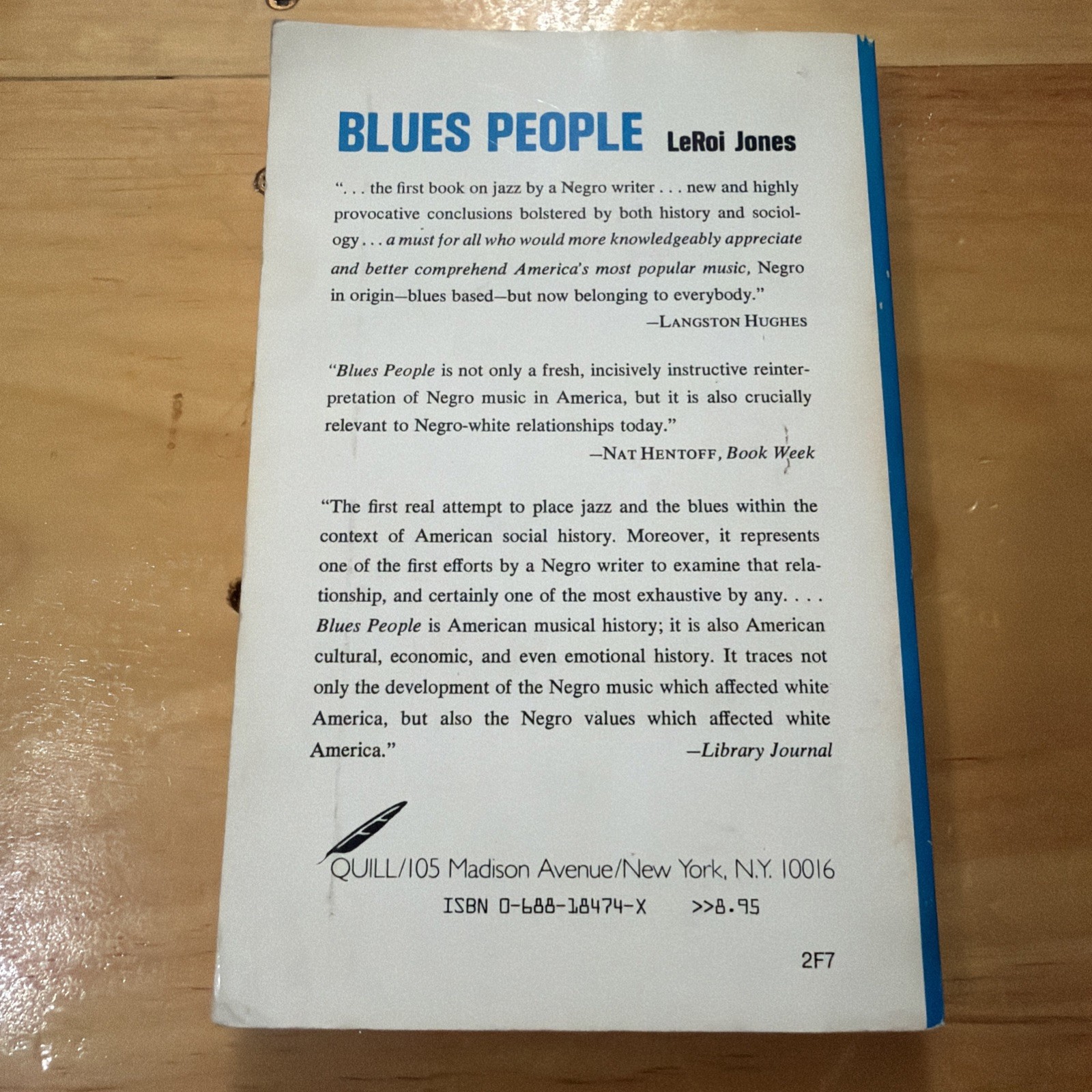 Blues People by LeRoi Jones 1963 Morrow Paperback Edition
