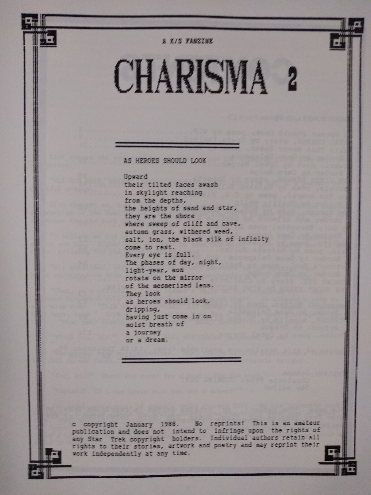 CHARISMA 2 Star Trek Zine Fanzine 1988 stories & art vintage fic fandom