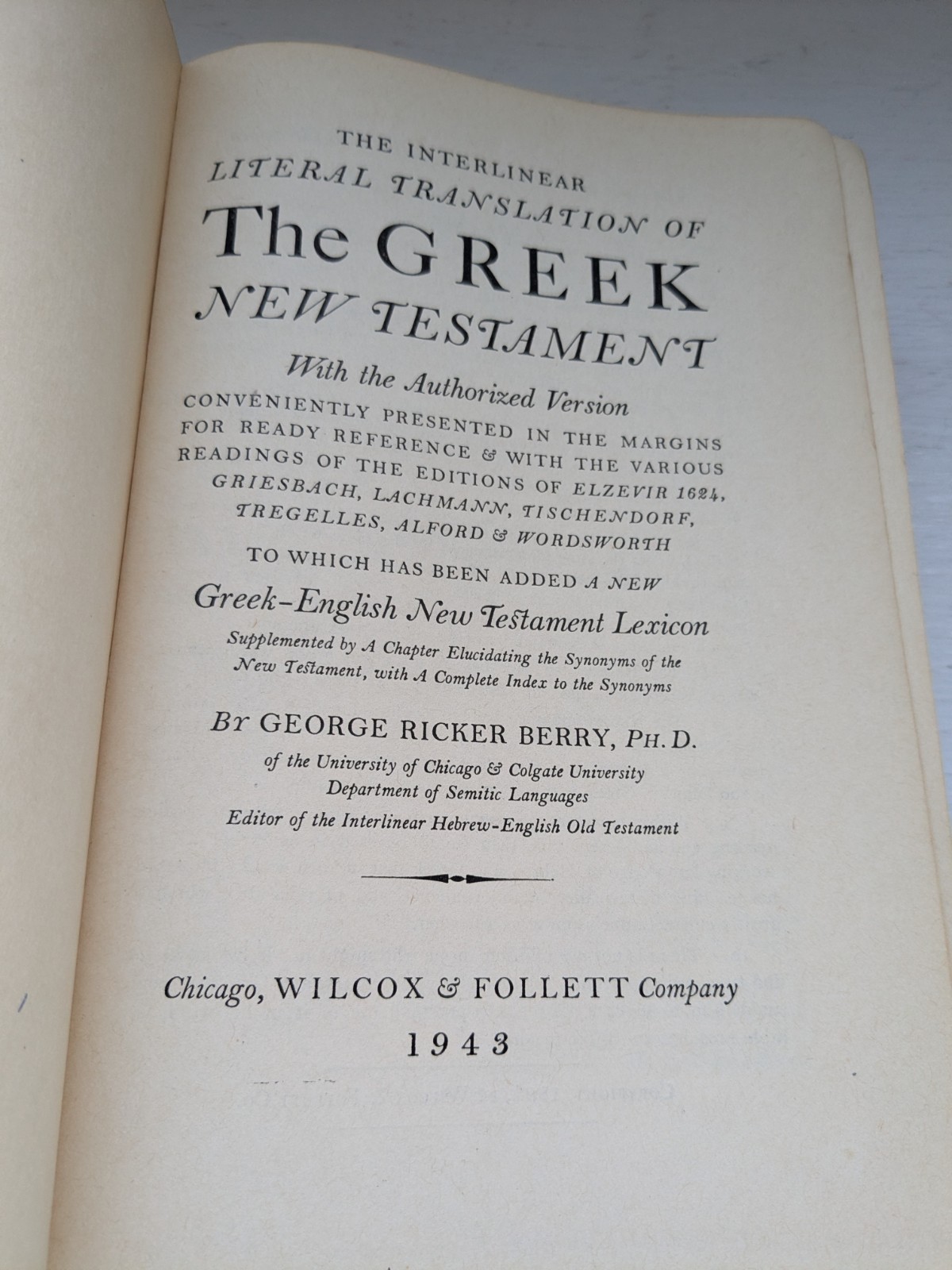 1943 Interlinear Greek-English New Testament – George Rikker Berry Hardback