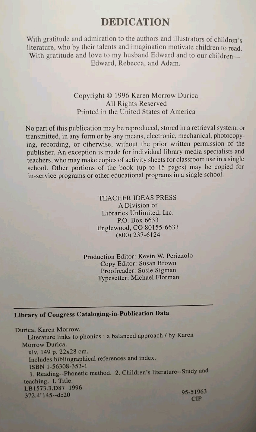 Literature Links to Phonics by Karen J. Durica (Paperback, Ex-Library) Reading &