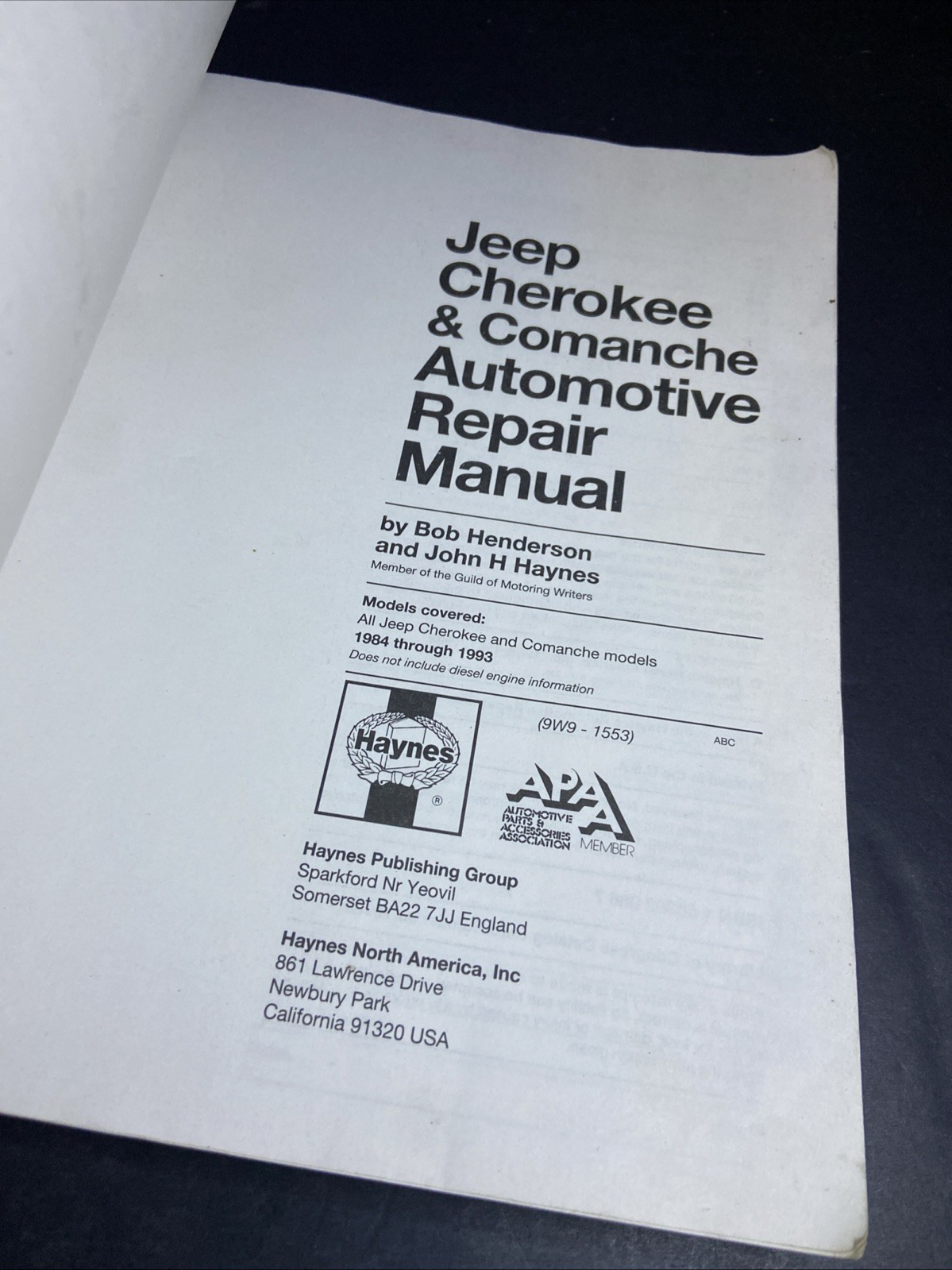 Jeep Cherokee 1984 thru 1993 Automotive Repair Manual – Wagoneer Haynes PB 1993