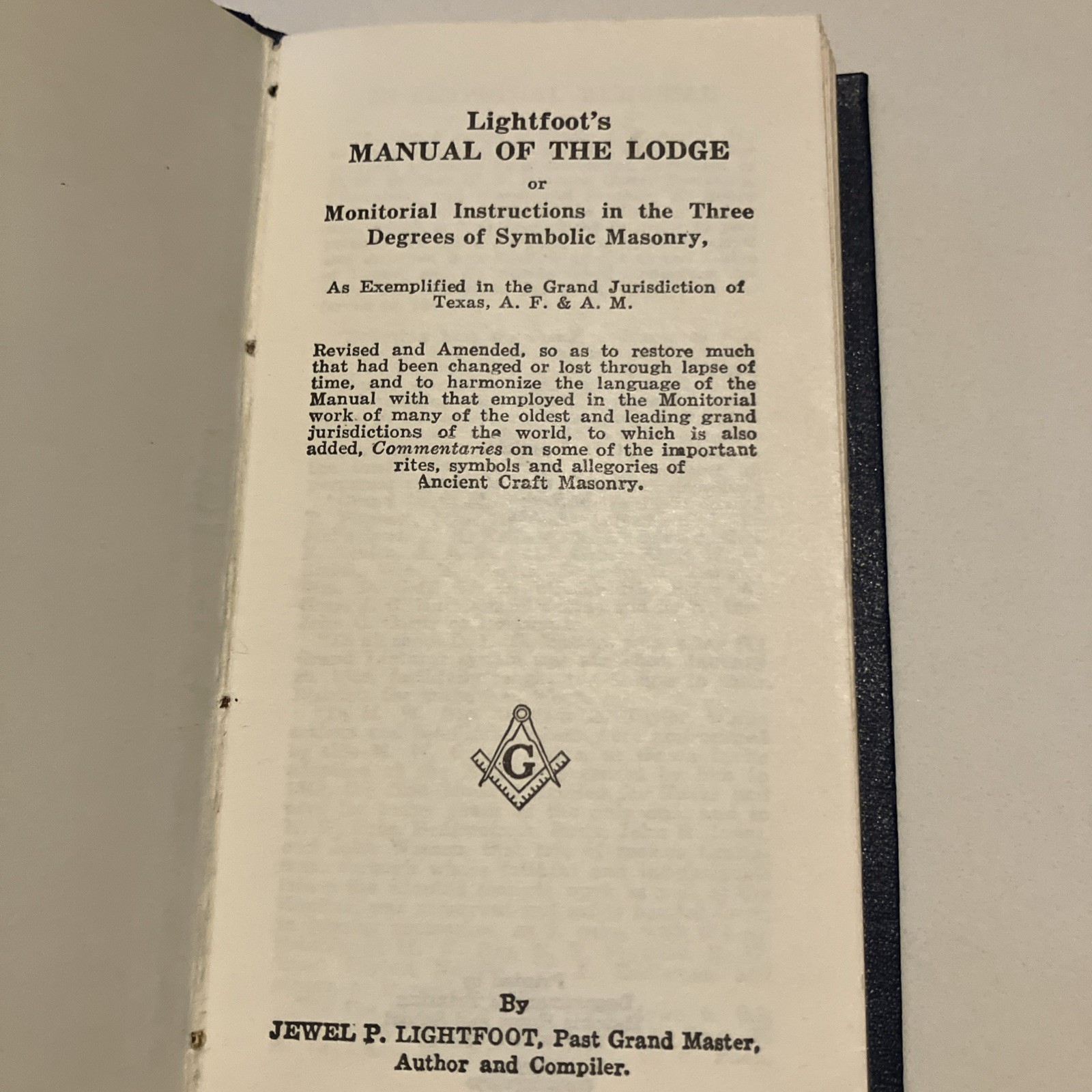 Lightfoot’s Manual Of The Lodge, Texas (1934, Hardcover) Masons Great Depression