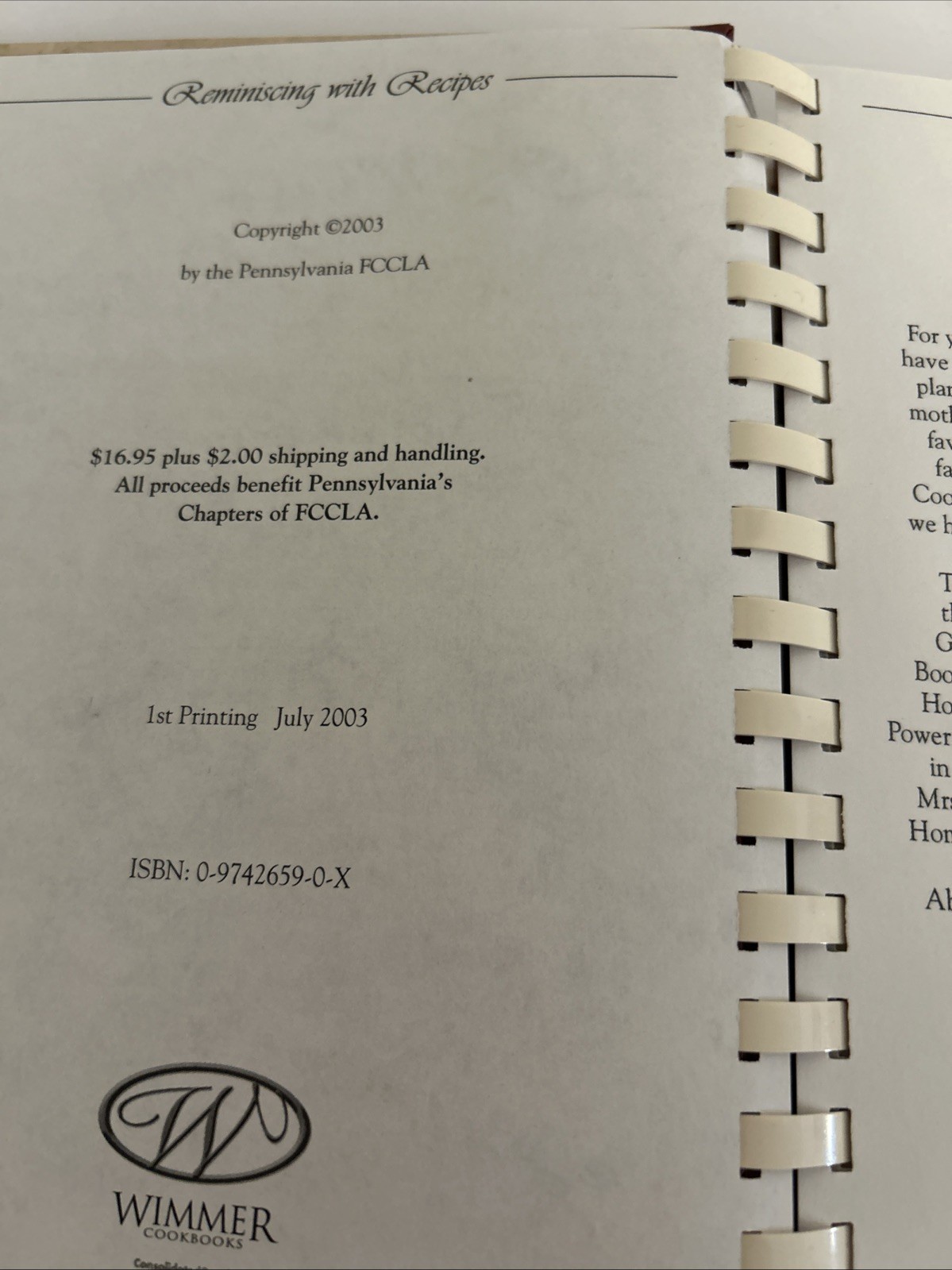 Reminiscing With Recipes: 1953 – 2003, 50 Years of FHA to FCCLA, comb binding