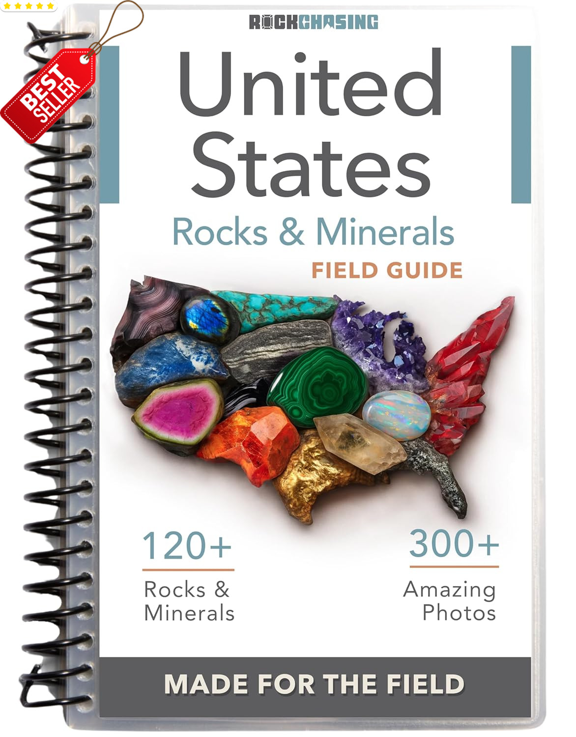 Spiral Rocks Minerals US Field Guide Waterproof Rockhounding Crystals Book – US