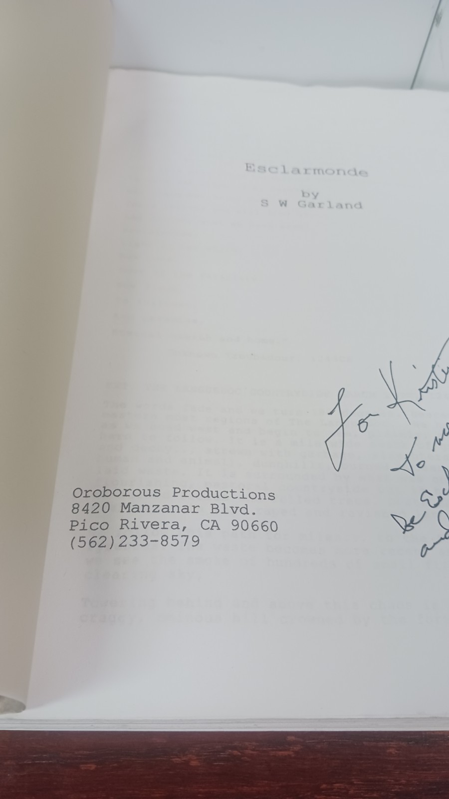 Screenplay Esclarmonde By S W Garland