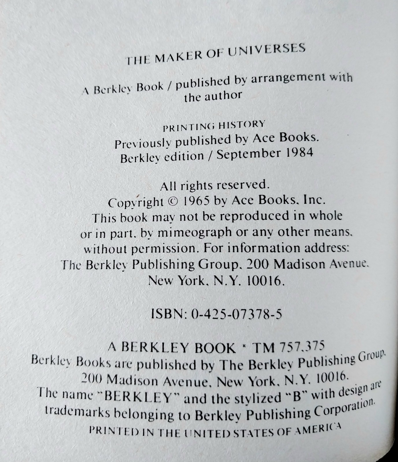 Philip Jose Farmer – The Maker of Universes – Berkley Edition 1st Printing 1984