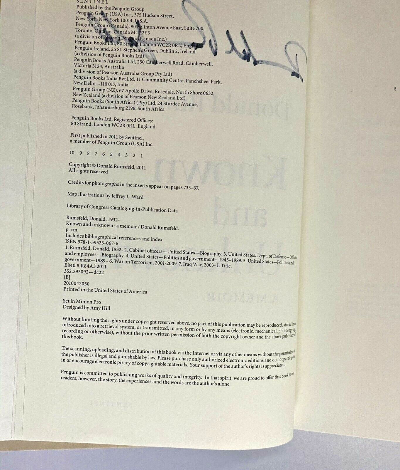 Donald Rumsfeld JSA COA Authenticated SIGNED Memoir – Autograph